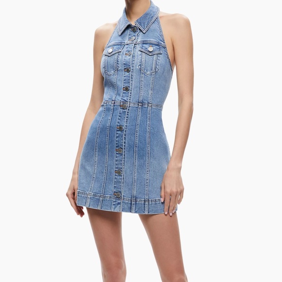 Alice + Olivia Halter Denim Dress - Size 12 - Picture 1 of 7